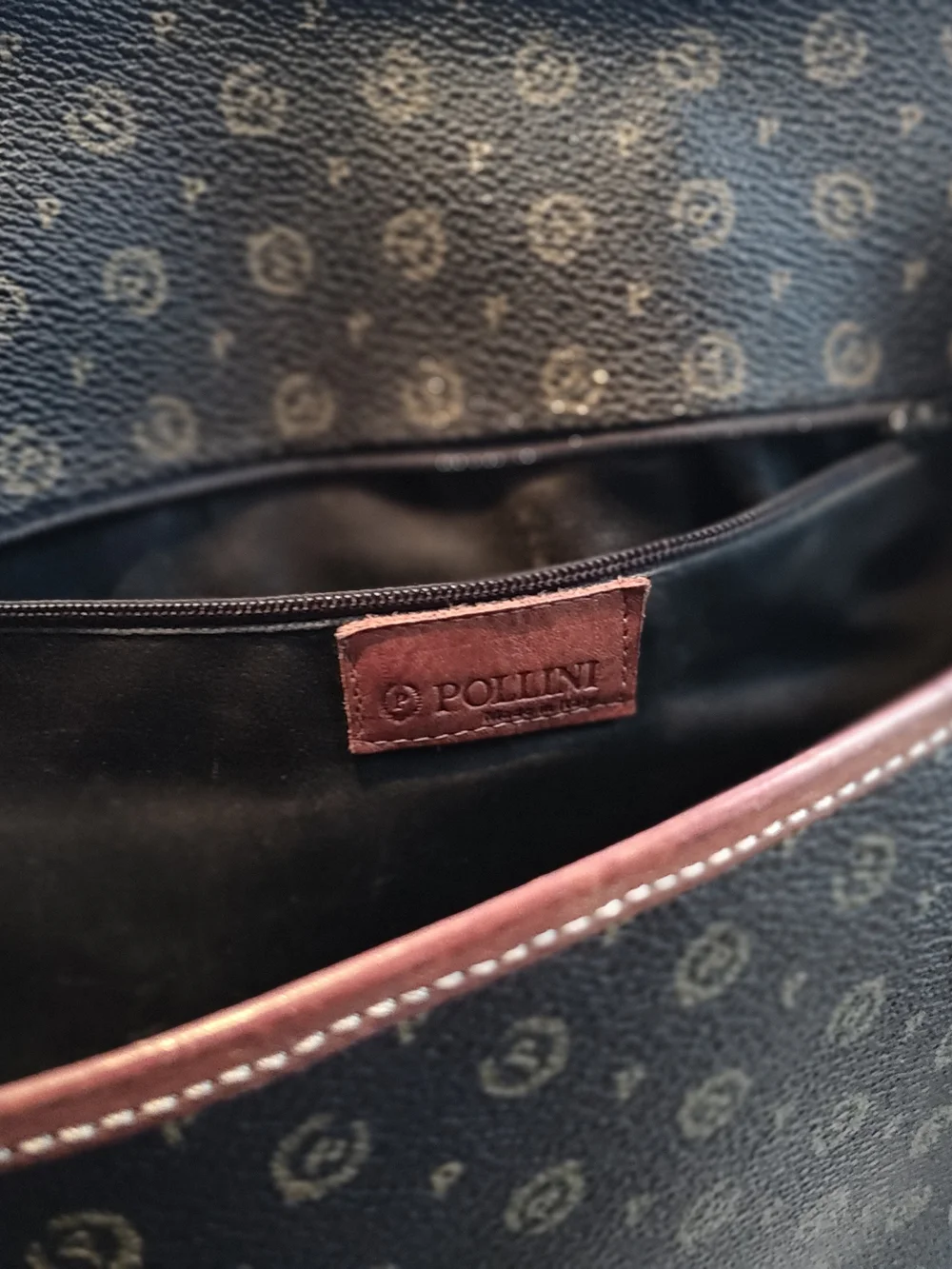Pollini Brown Monogram Leather Crossbody Bag with Gold Hardware